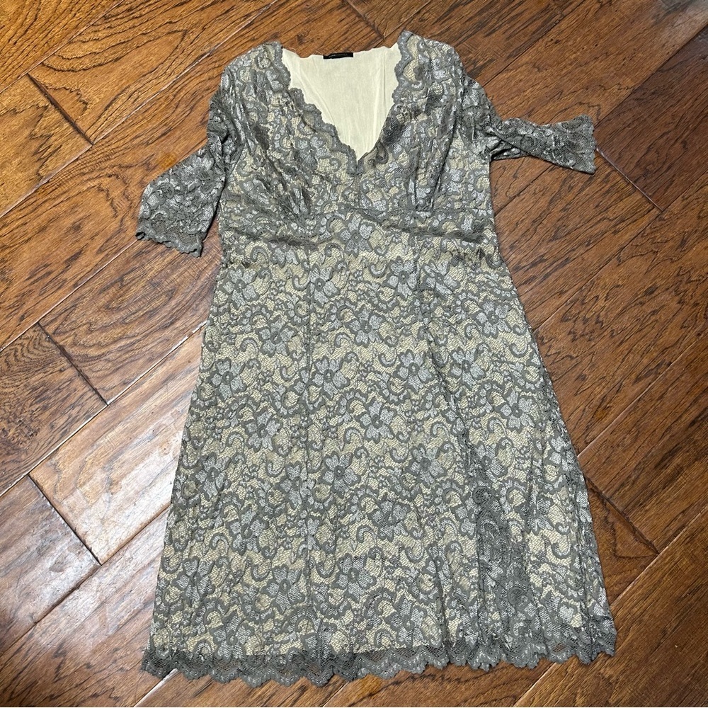 BCBGMaxAzria Y2K lace empire waist metallic fit and flare dress